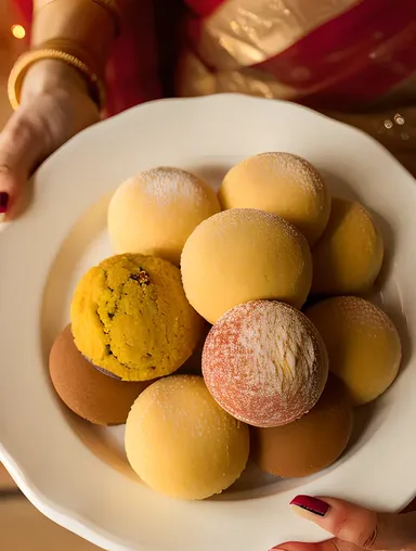 Indian Bhabhi's Hands Holding Delicious Indian Sweets