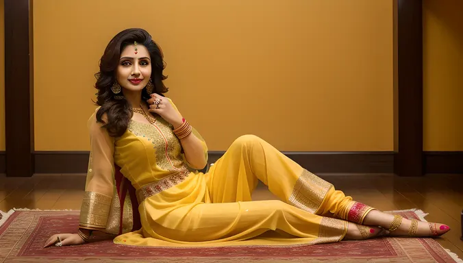 Indian Bhabhi's Traditional Elegance with Henna Designs