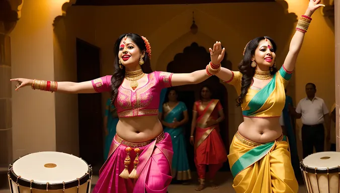 Indian Bhabhi Dancing in Traditional Gujarati Attire