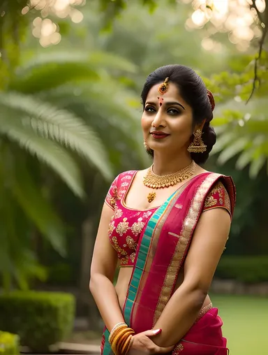 Indian Bhabhi in Beautiful Garden with Lush Greenery