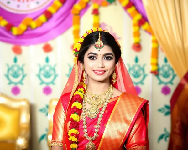 Indian Bride Adorned with Gajra and Marigold Flowers