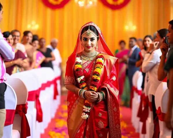 Indian Bride Walks Down Aisle with Gajra and Sari