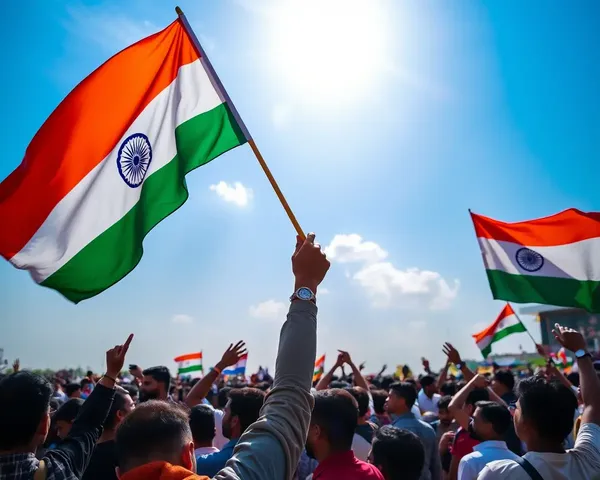 Indian Flag Waving Crowd on August 15th Independence Day