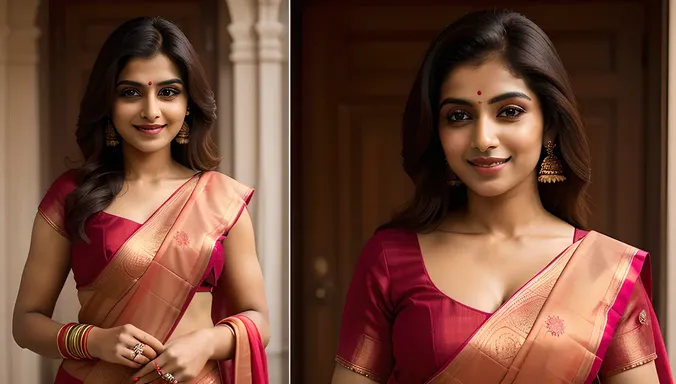 Indian Girl with Toned Physique in Red Sari