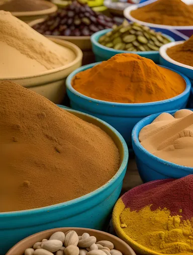 Indian Market Scene with Raita and Spice Vendors