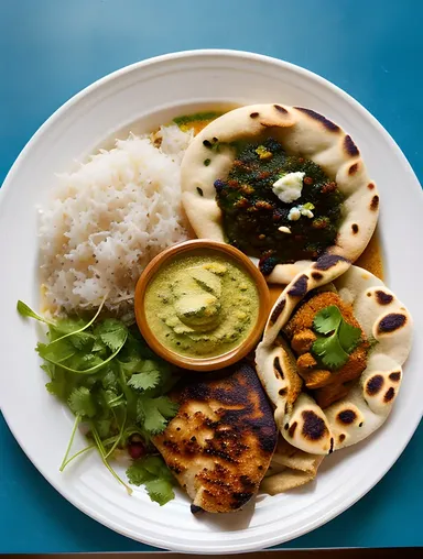 Indian Street Food with Raita and Spiced Chicken