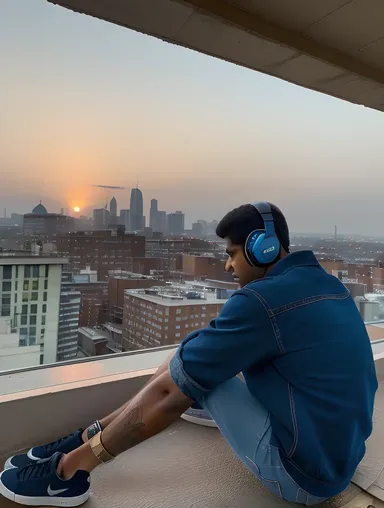 Indian Teen Enjoys City View from Rooftop with Trendy Outfit