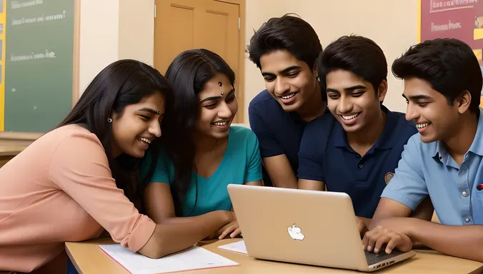 Indian Teenagers Collaborate on School Project Together