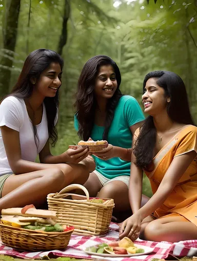 Indian Teenagers Enjoy Picnic in Lush Green Forest Together
