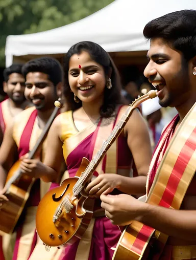 Indian Teenagers Play Traditional Instruments with Big Smiles