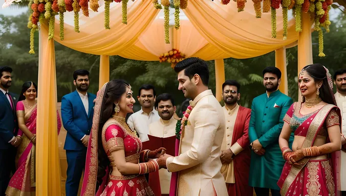 Indian Wedding Scene with Bhabhi and Husband Exchanging Vows