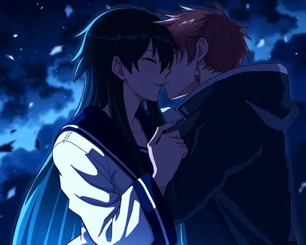 Intense Anime Kiss with Dark and Moody Colors