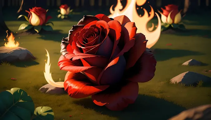 Intense Passion and Desire in Dark Forest Blooming Rose