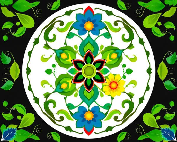 Interlocking Flower Pookkalam Design in Green Blue Yellow