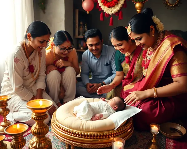 Intimate Namkaran Scene with Family and Priest Performing Ritual