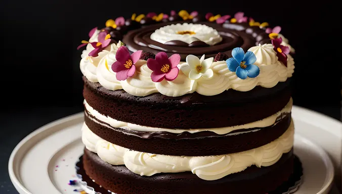 Intricate Black Forest Cake with Chocolate Ganache Design