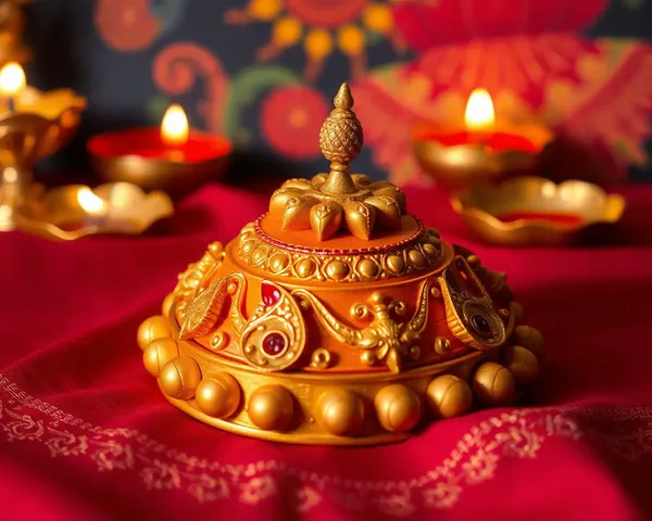 Intricate Fatake Design on Red and Gold Cloth with Diwali Theme