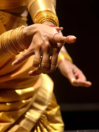 Intricate Fingerwork in Close-Up Bharatanatyam Dancer's Hands