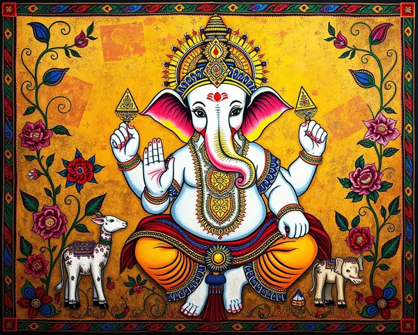 Intricate Ganesha Madhubani-Style Wallpaper Depiction
