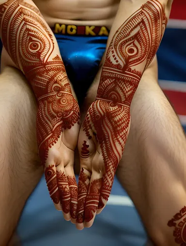 Intricate Henna Designs on Kushti Wrestler's Hands
