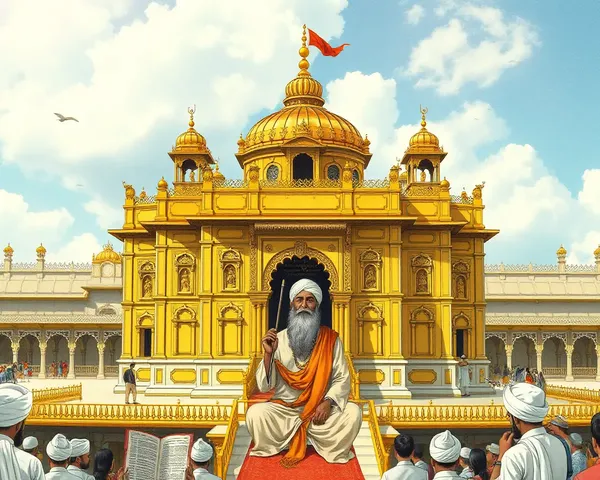 Intricate Illustration of Golden Temple with Guru Nanak PNG Image