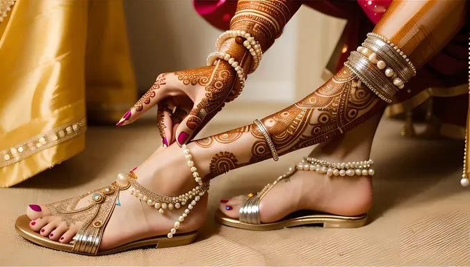 Intricate Mehndi Design on Dulhan's Hands and Neck.