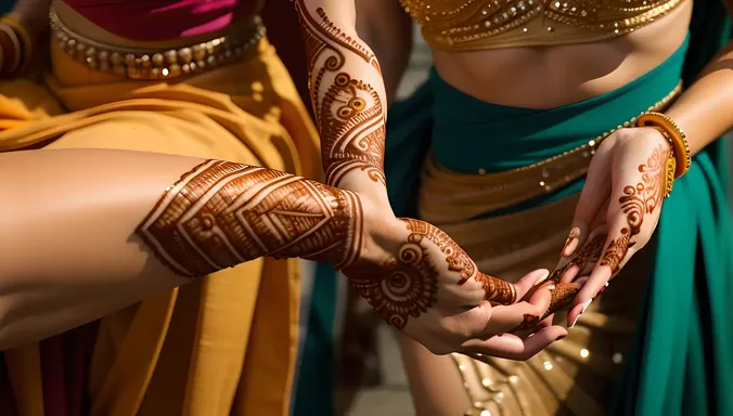 Intricate Mehndi Designs on Dancer's Hands in Motion