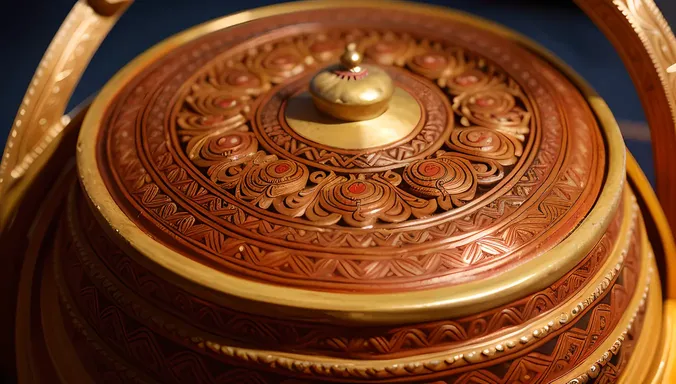 Intricate Mridangam Drum with Ornaments and Carvings