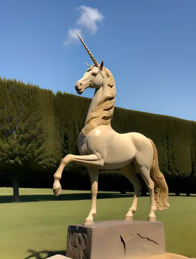 Intricate Unicorn Stone Carving in Lush Meadow