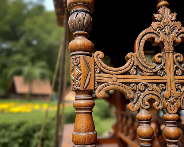 Intricate Wooden Charpai Frame with Carvings Close-Up