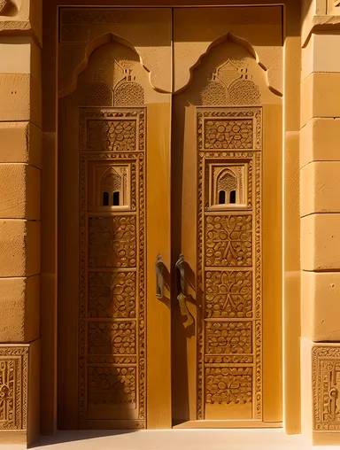 Intricately Carved Doors of Jaisalmer Fort in Warm Golden Light