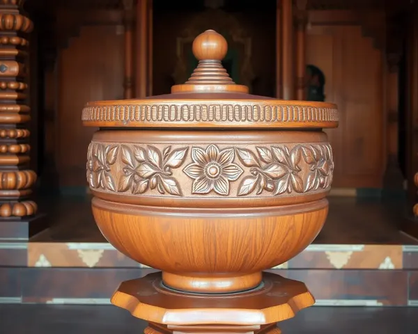 Intricately Carved Wooden Uyyala in Temple Setting