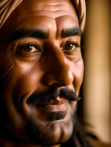Introspective Sadhu's Serene Face in Soft Light