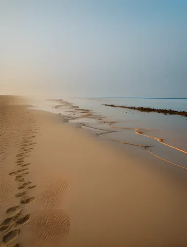 Isolated Beach with Pale Haze