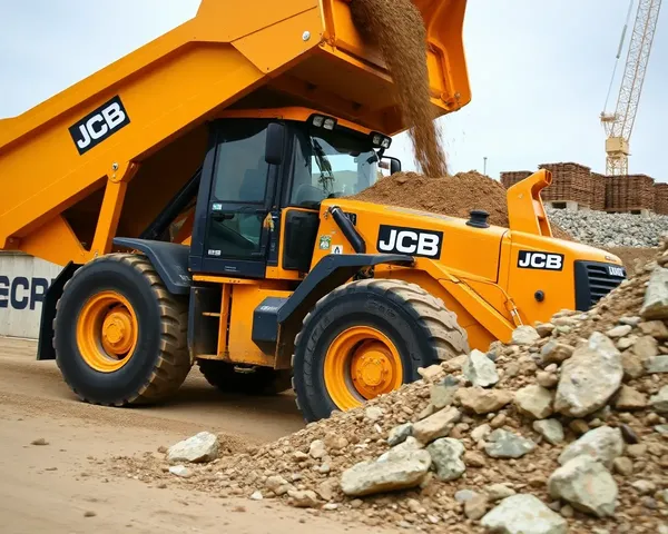 JCB Wheel Loader Dumping Soil and Rocks in Action