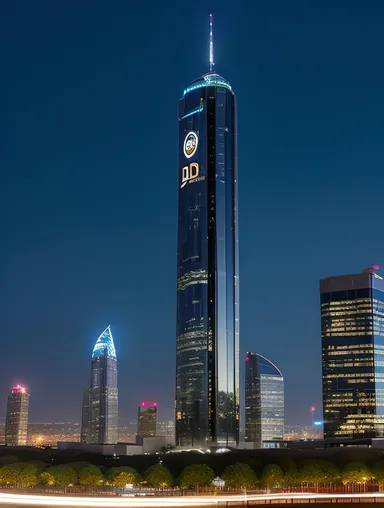 JDS Logo on Towering Skyscraper with Holographic Ads