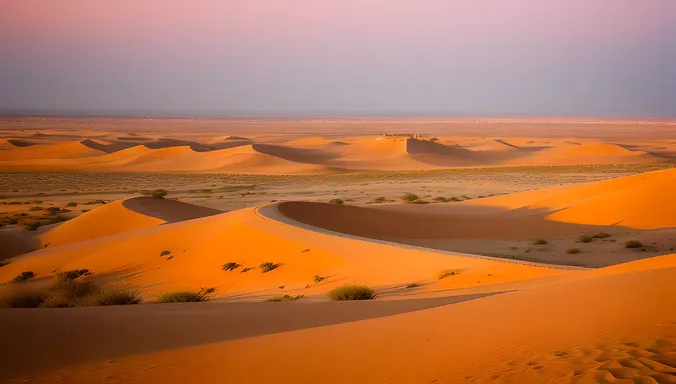 Jaisalmer Desert Sunrise with Pink and Orange Sky and Sand Dunes