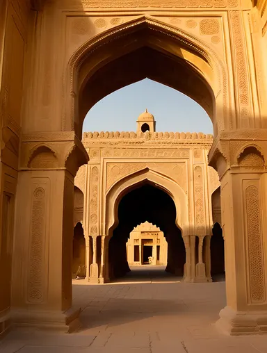 Jaisalmer Fort's Courtyard with Intricate Architecture and Warm Light