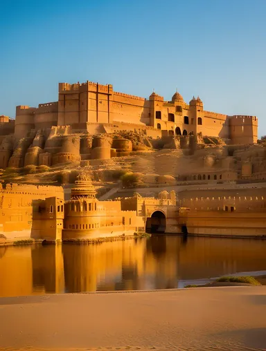 Jaisalmer Fort's Majestic Yellow Sandstone Walls Against Sunset