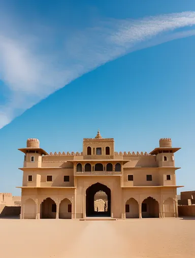 Jaisalmer Fort's Palace with Ornate Architecture and Blue Sky