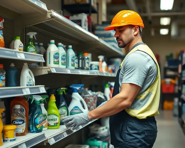 Janitor Restocking Shelves with Cleaning Supplies in Janral Store PNG