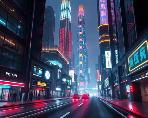 Jodavi's Futuristic City Street Scene with Neon Lights in PNG