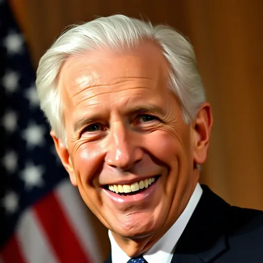 Joe Biden's Warm Smile in American Flag Backdrop