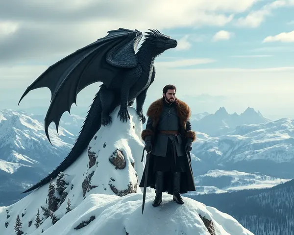 Jon Snow with Dragon on Snow-Capped Mountain.