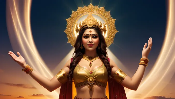Kaliamman Surrounded by Halo of Light with Subtle Glow