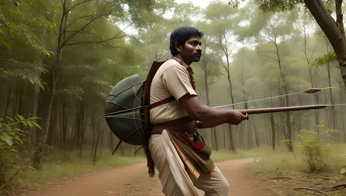Kallu Hunter Tracks Prey in Forest