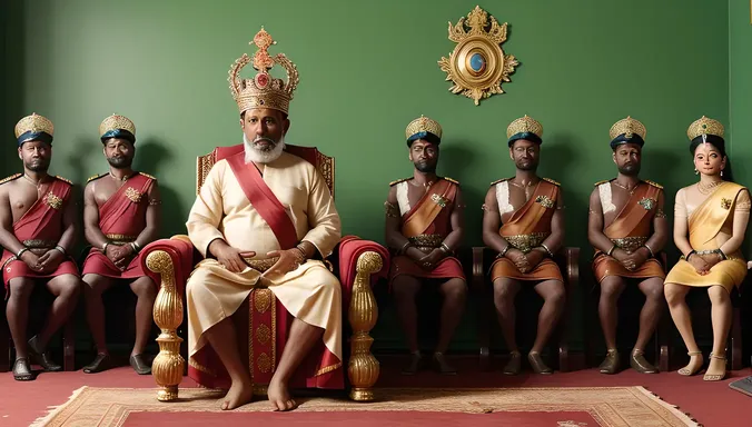 Kallu King on Throne with Loyal Subjects