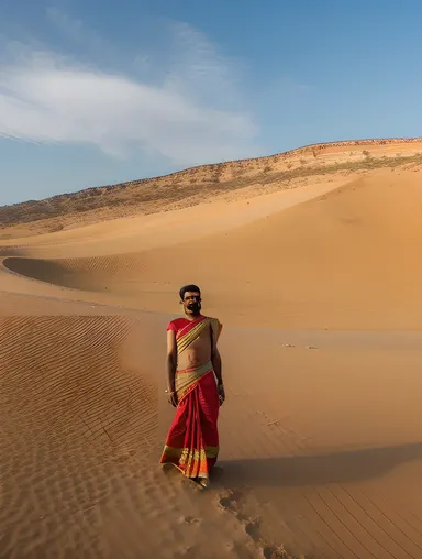 Kallu Standing at Edge of Vast Sandy Dune