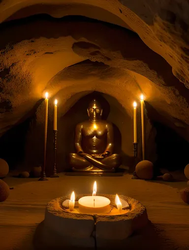 Kallu in Cozy Cave with Soft Mushrooms and Candles