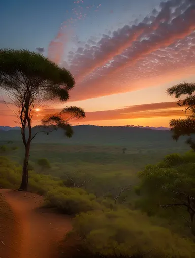 Kambi Forest at Sunset with Orange and Pink Sky